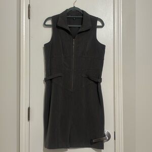 Corporate dark grey sleeveless dress.